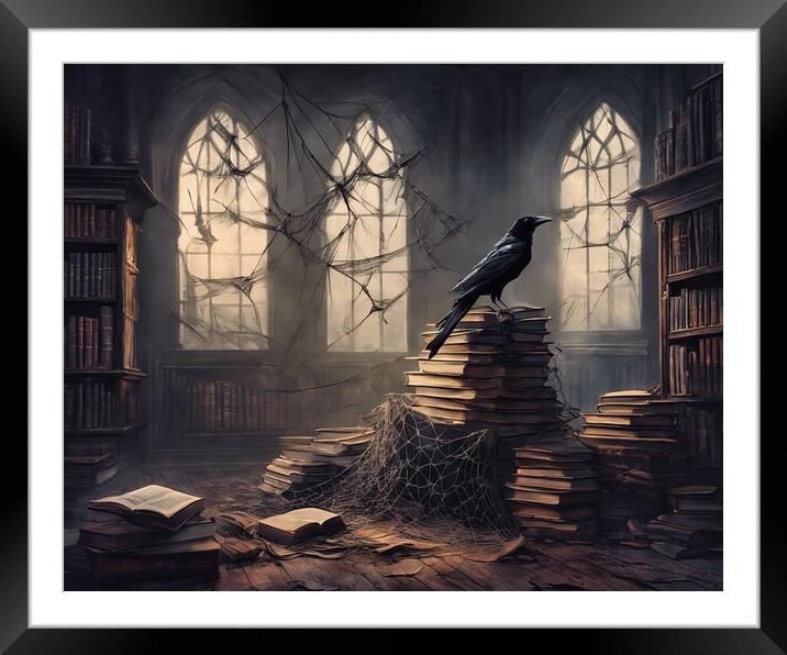 Crow In Abandoned Room Gothic Style Framed Mounted Print by Anne Macdonald