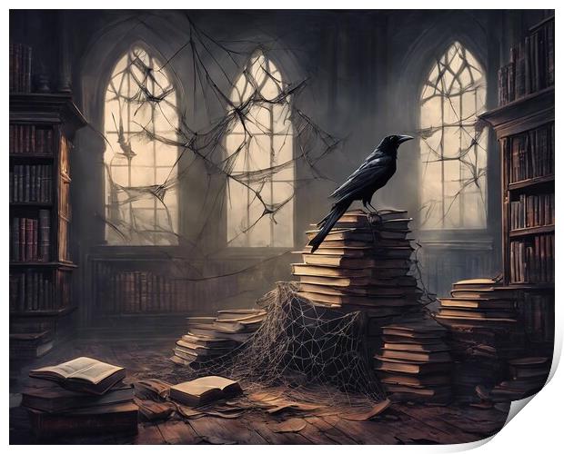 Crow In Abandoned Room Gothic Style Print by Anne Macdonald