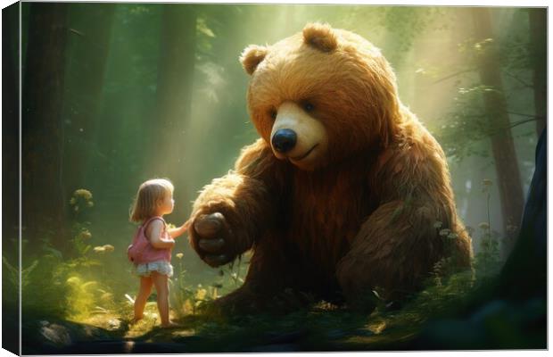 A cute big teddybear and a little girl. Canvas Print by Michael Piepgras