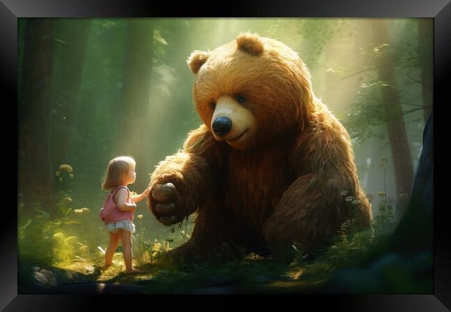 A cute big teddybear and a little girl. Framed Print by Michael Piepgras