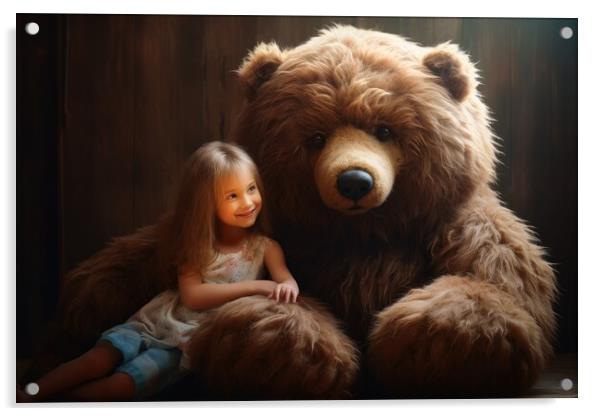 A cute big teddybear and a little girl. Acrylic by Michael Piepgras