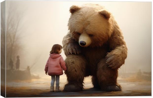 A cute big teddybear and a little girl. Canvas Print by Michael Piepgras