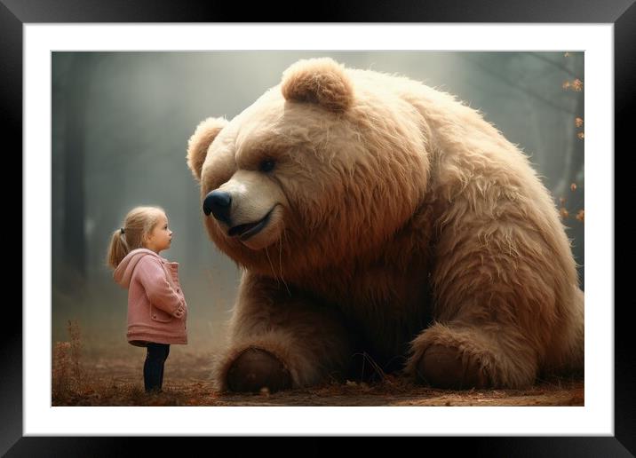 A cute big teddybear and a little girl. Framed Mounted Print by Michael Piepgras