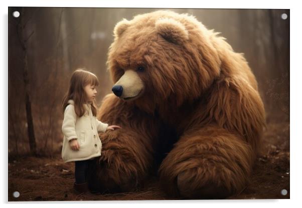 A cute big teddybear and a little girl. Acrylic by Michael Piepgras