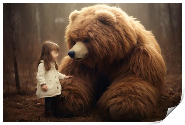 A cute big teddybear and a little girl. Print by Michael Piepgras