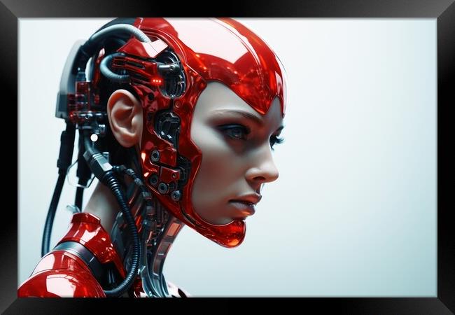 A female robot face of an artificial intelligence. Framed Print by Michael Piepgras