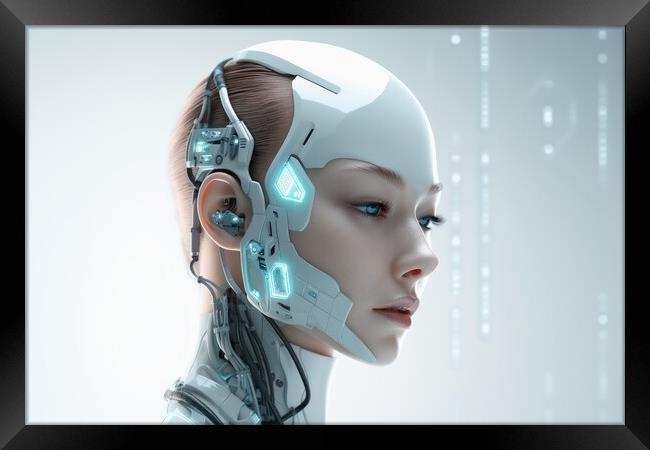 A female robot face of an artificial intelligence. Framed Print by Michael Piepgras