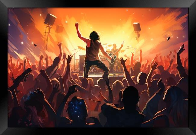 A rock concert with a cheering crowd. Framed Print by Michael Piepgras