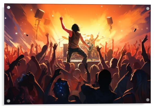 A rock concert with a cheering crowd. Acrylic by Michael Piepgras
