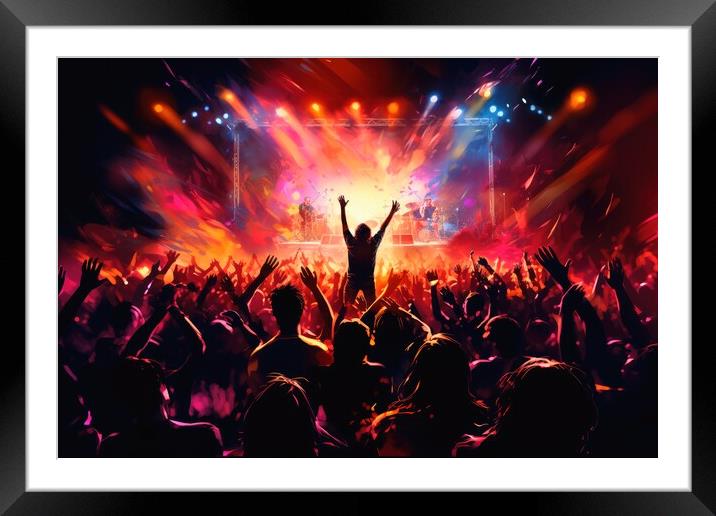 A rock concert with a cheering crowd. Framed Mounted Print by Michael Piepgras