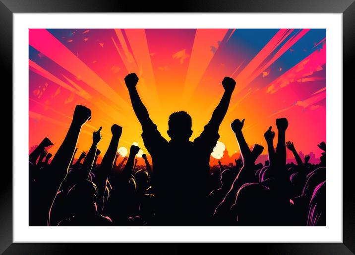 A rock concert with a cheering crowd. Framed Mounted Print by Michael Piepgras