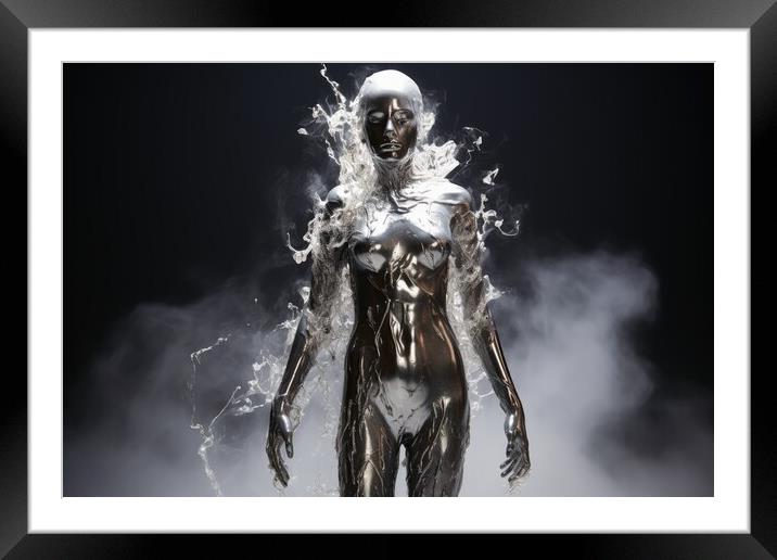 A woman made of liquid mercury. Framed Mounted Print by Michael Piepgras