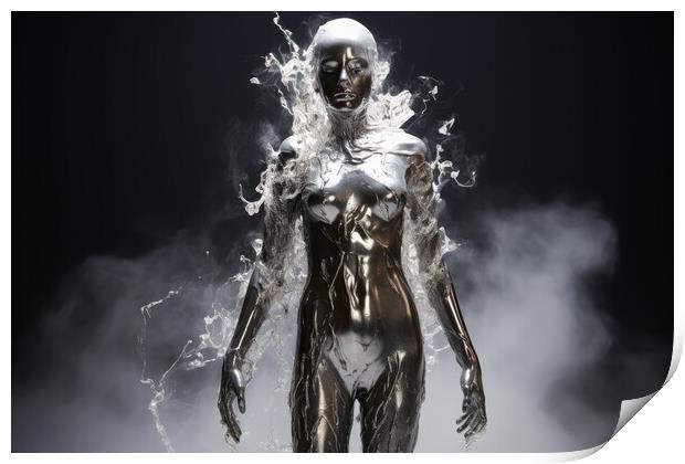 A woman made of liquid mercury. Print by Michael Piepgras