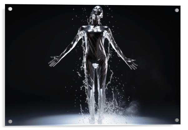A woman made of liquid mercury. Acrylic by Michael Piepgras
