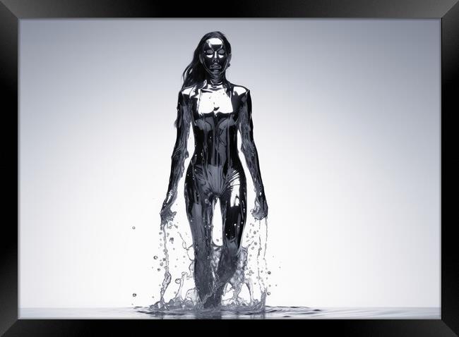A woman made of liquid mercury. Framed Print by Michael Piepgras