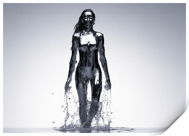A woman made of liquid mercury. Print by Michael Piepgras