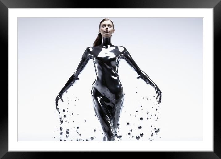 A woman made of liquid mercury. Framed Mounted Print by Michael Piepgras