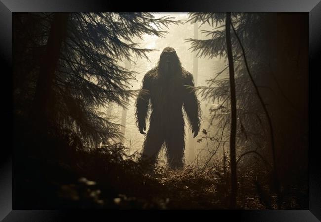 Rare shot of the mysterious bigfoot in a forest. Framed Print by Michael Piepgras