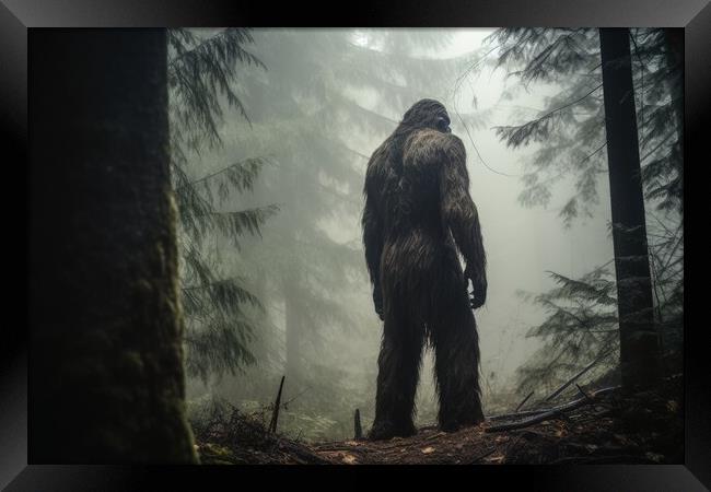 Rare shot of the mysterious bigfoot in a forest. Framed Print by Michael Piepgras