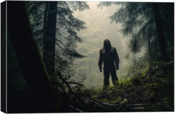 Rare shot of the mysterious bigfoot in a forest. Canvas Print by Michael Piepgras