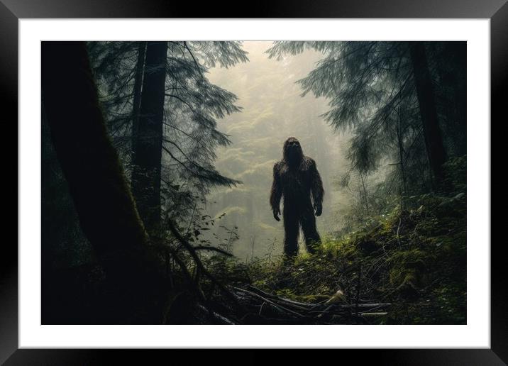 Rare shot of the mysterious bigfoot in a forest. Framed Mounted Print by Michael Piepgras