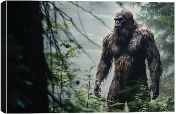 Rare shot of the mysterious bigfoot in a forest. Canvas Print by Michael Piepgras