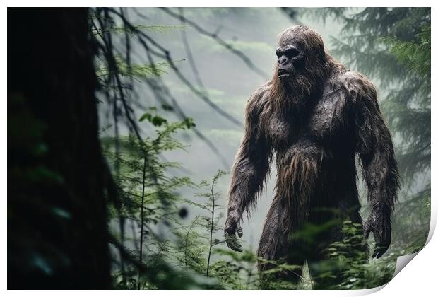 Rare shot of the mysterious bigfoot in a forest. Print by Michael Piepgras