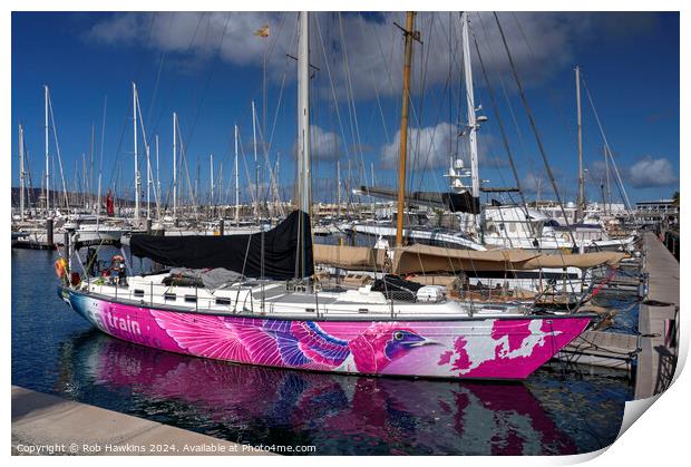 Rubicon Marina pink boat Print by Rob Hawkins