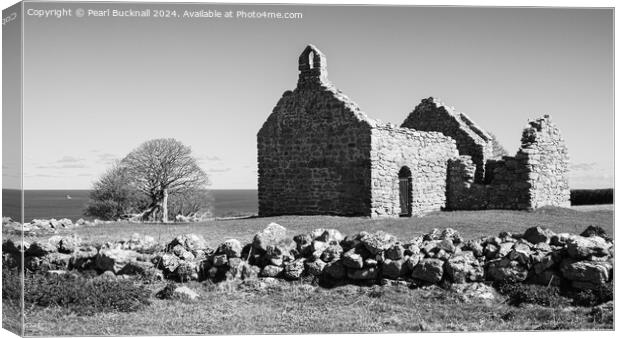 Lligwy Chapel Moelfre Anglesey Black and White Canvas Print by Pearl Bucknall