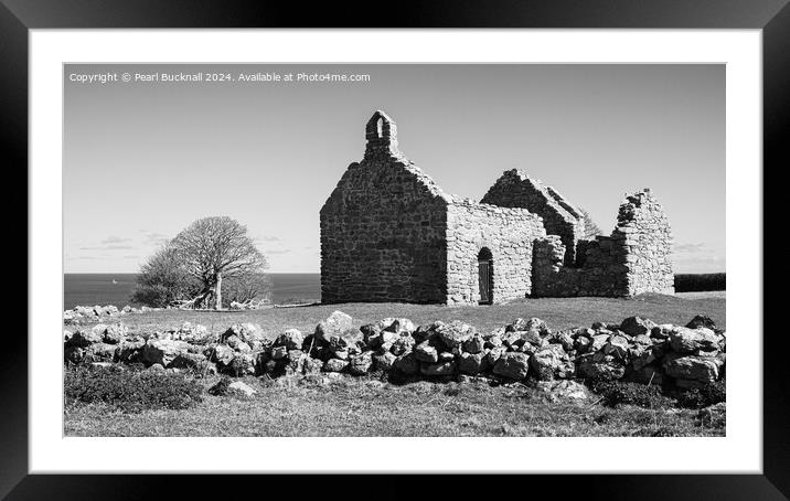 Lligwy Chapel Moelfre Anglesey Black and White Framed Mounted Print by Pearl Bucknall