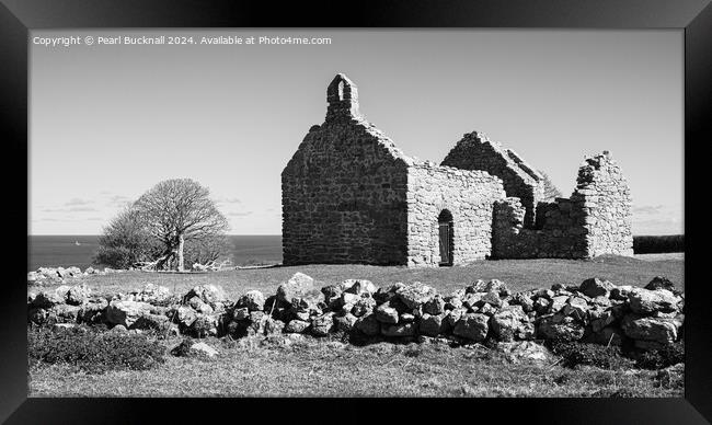 Lligwy Chapel Moelfre Anglesey Black and White Framed Print by Pearl Bucknall