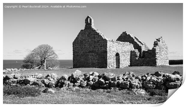 Lligwy Chapel Moelfre Anglesey Black and White Print by Pearl Bucknall