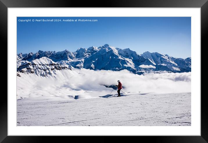 Skiing French Alps below Mont Blanc France Framed Mounted Print by Pearl Bucknall