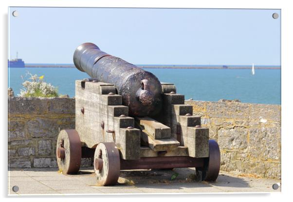 Old Canon on Plymouth Hoe Acrylic by Bryan 4Pics