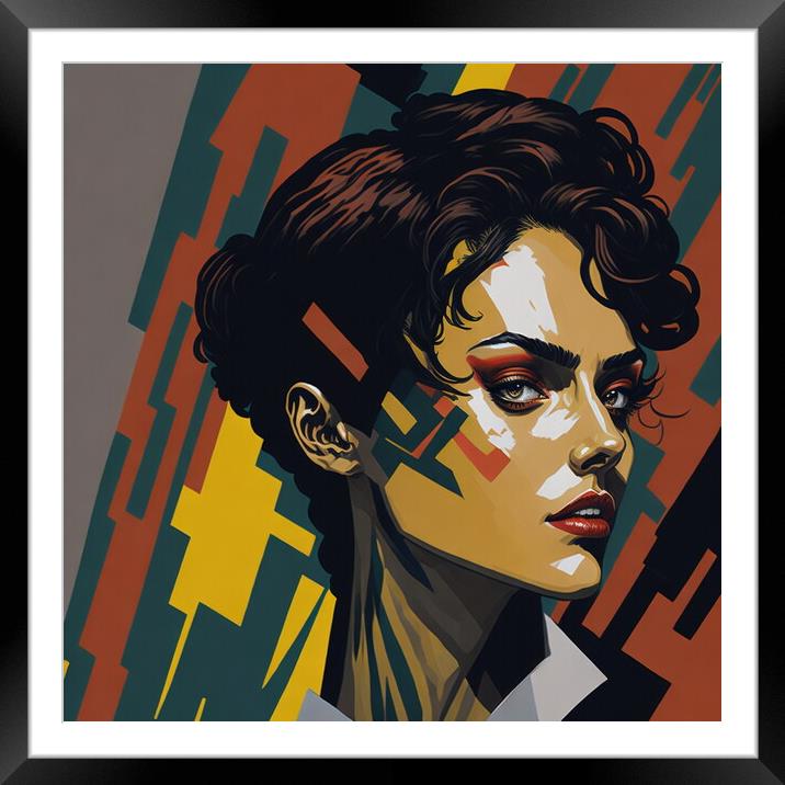 Portrait of a young woman in Bauhaus style. Framed Mounted Print by Luigi Petro