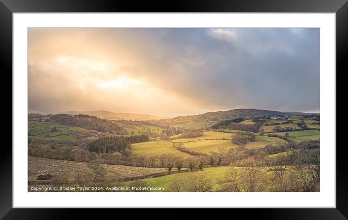 Welsh Countryside - Sun Breaking Through Clouds Framed Mounted Print by Bradley Taylor