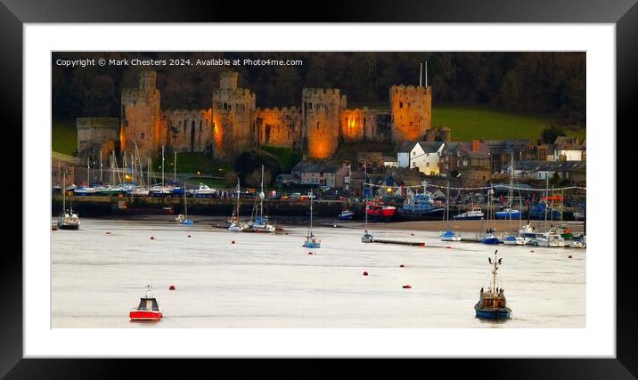 Conwy Castle at dusk Framed Mounted Print by Mark Chesters