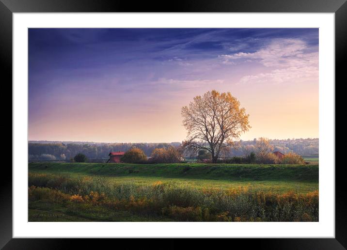 Small farm in the river valley Framed Mounted Print by Dejan Travica