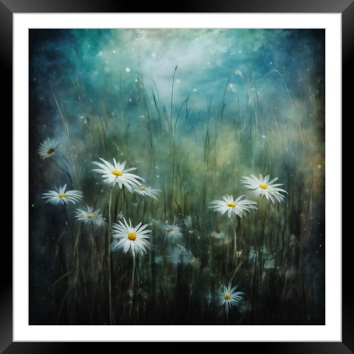 Daisies In Long Grass Framed Mounted Print by Anne Macdonald