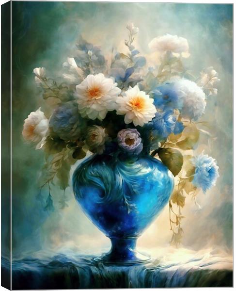 Blue Vase With Flowers Canvas Print by Anne Macdonald