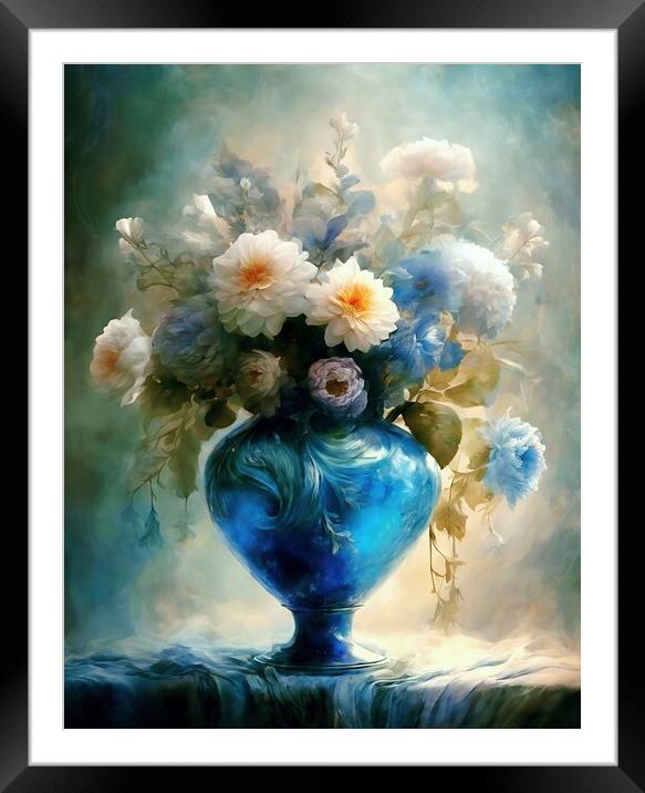 Blue Vase With Flowers Framed Mounted Print by Anne Macdonald