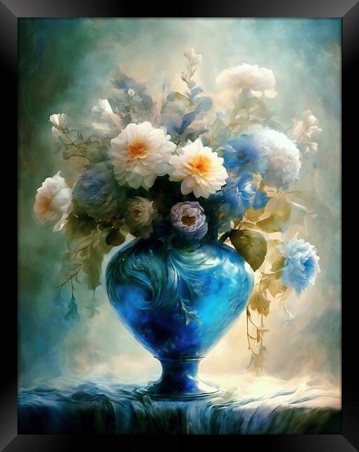 Blue Vase With Flowers Framed Print by Anne Macdonald