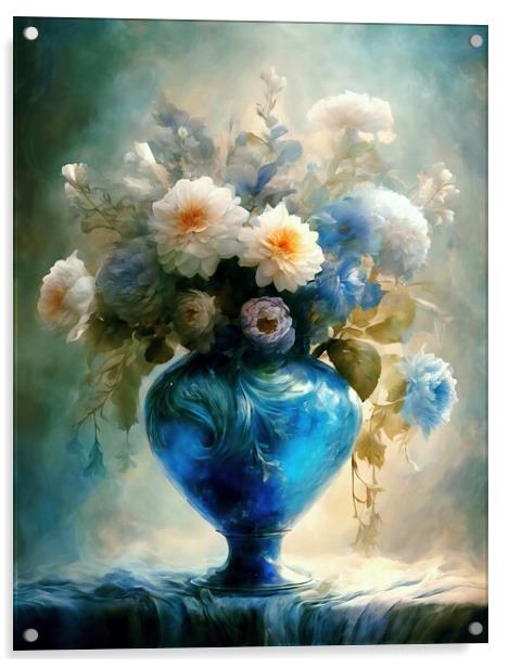 Blue Vase With Flowers Acrylic by Anne Macdonald