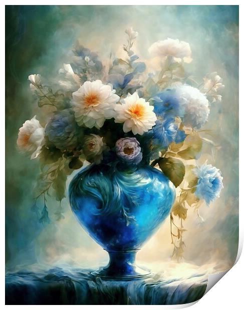 Blue Vase With Flowers Print by Anne Macdonald