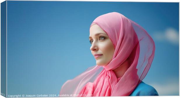 A 35-year-old woman wearing a pink scarf on her head. Canvas Print by Joaquin Corbalan