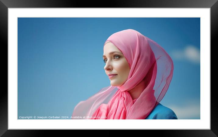 A 35-year-old woman wearing a pink scarf on her head. Framed Mounted Print by Joaquin Corbalan