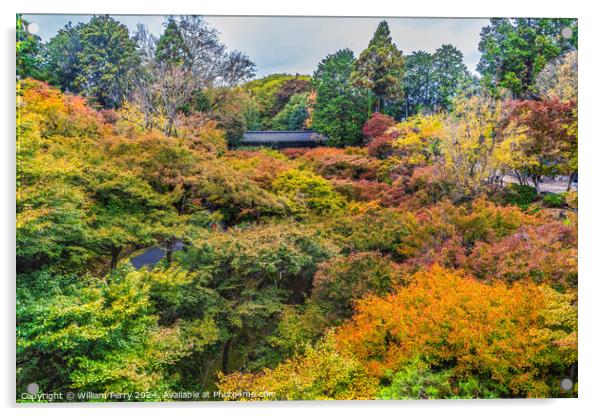 Raining Fall Leaves Tofuku-Ji Buddhist Temple Kyoto Japan Acrylic by William Perry