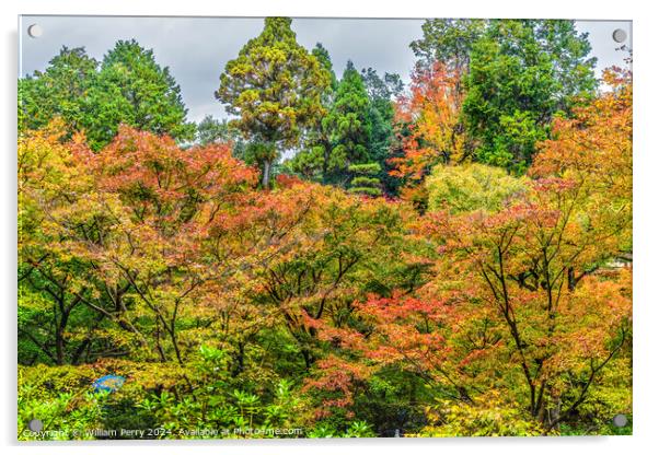 Raining Fall Leaves Tofuku-Ji Buddhist Temple Kyoto Japan Acrylic by William Perry