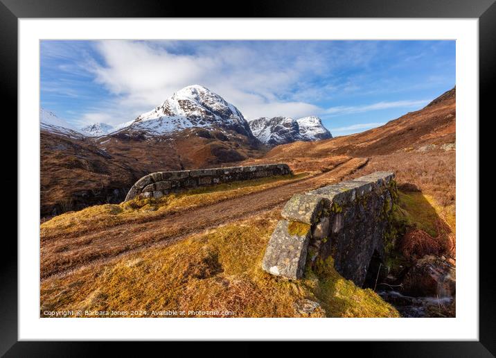 Three Sisters Mountains in Winter Glencoe, Scotlan Framed Mounted Print by Barbara Jones