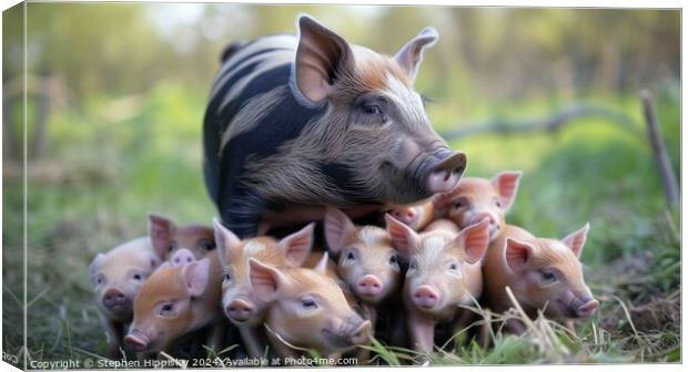 Mother with her young piglets. Canvas Print by Stephen Hippisley